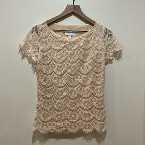 Sabine Cream Vintage Lace Dual Layered Shirt Knit Top - Women’s Size Small